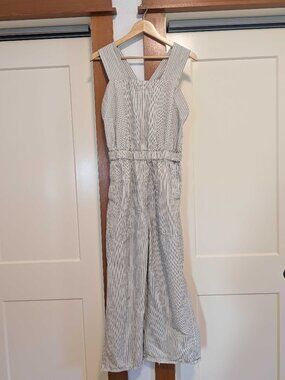 Everlane Pinstripe Jumpsuit Organic Cotton Linen Blend Small 4